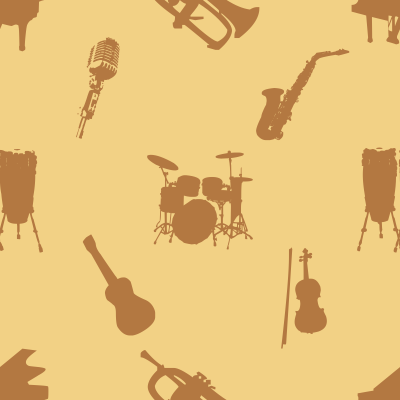 musical instruments brown yellow pattern background tile 1037